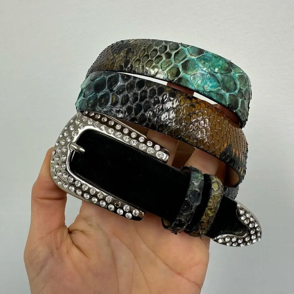 Claudio Orciani Genuine Snakeskin & Suede Leather Western Belt Rhinestone Size S